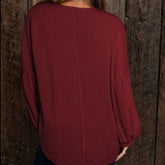 Round Neck Long Sleeve Ruched Blouse